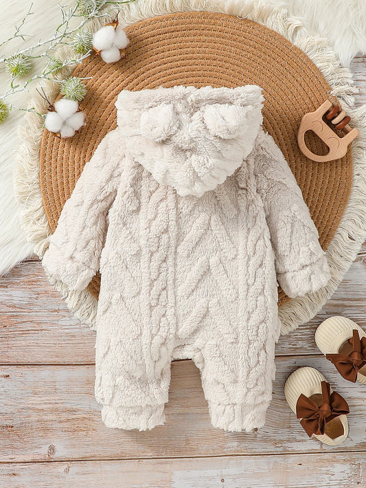 Baby Boys Winter Plush Zip-Up Hoodie Jumpsuit
