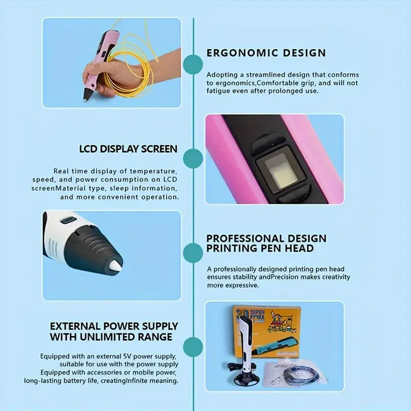 Kids 3D Printing Pen with LCD Screen
