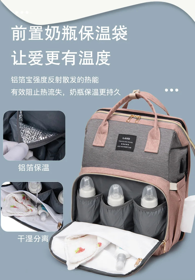 Folding Mommy Backpack with Built-In Crib