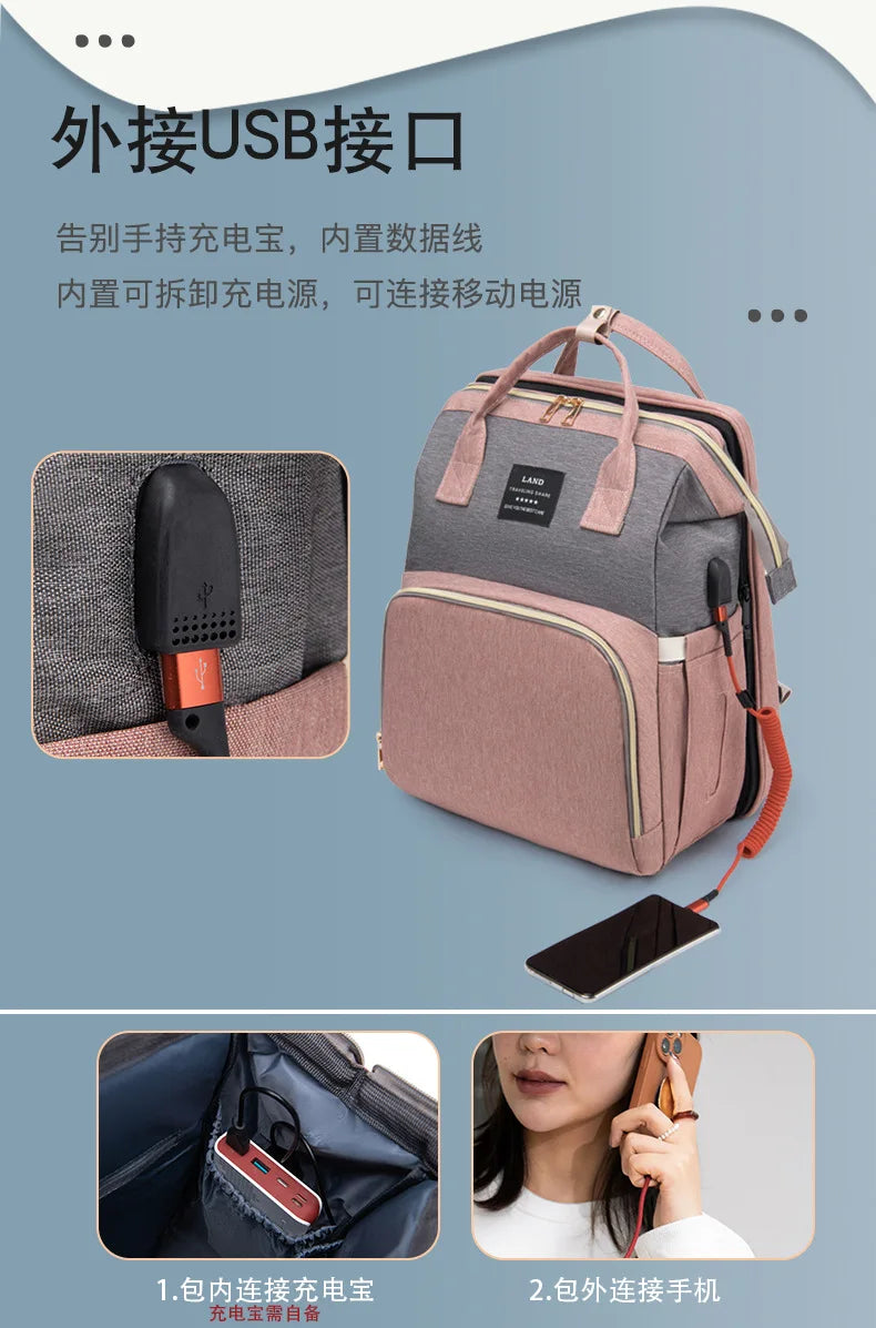 Folding Mommy Backpack with Built-In Crib