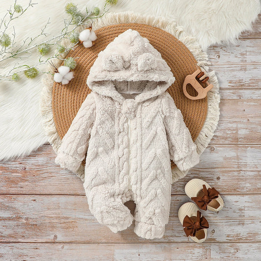 Baby Boys Winter Plush Zip-Up Hoodie Jumpsuit
