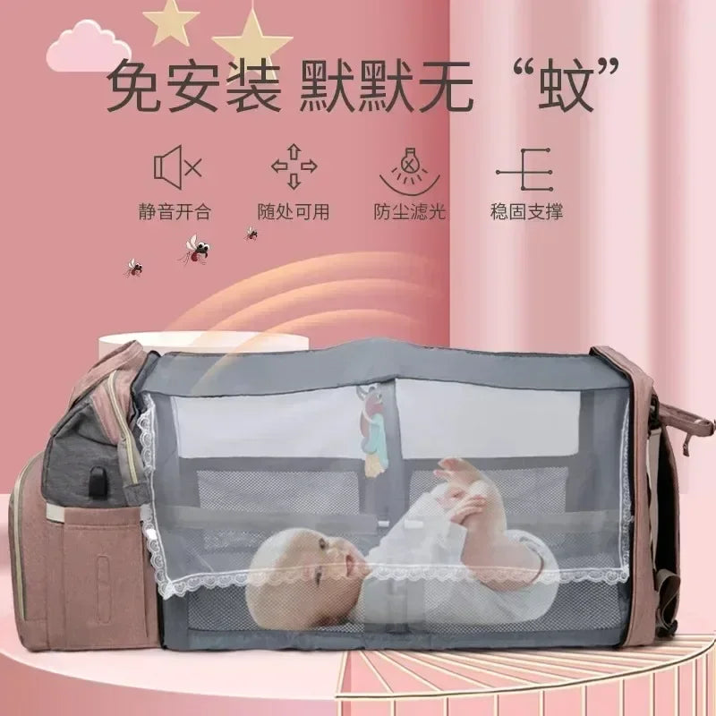 Folding Mommy Backpack with Built-In Crib