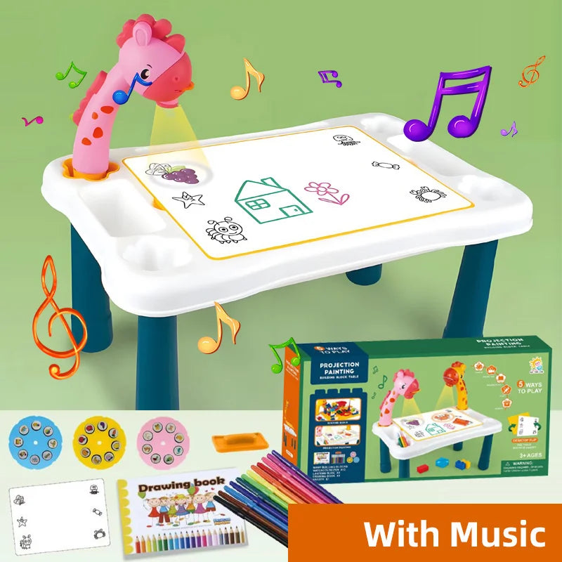 Kids LED Projector Drawing Table Set