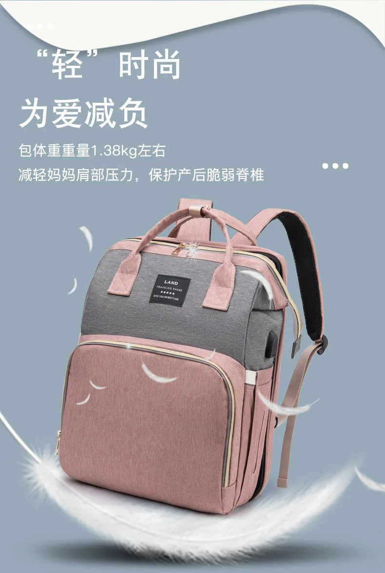 Folding Mommy Backpack with Built-In Crib