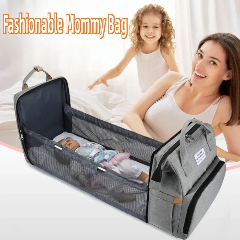 Folding Mommy Backpack with Built-In Crib